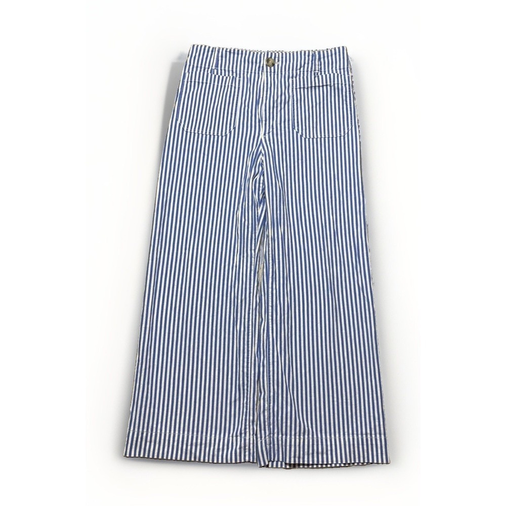 Maeve Anthropologie Colette Crop Linen Pants Wide Leg Blue Stripe Size 30